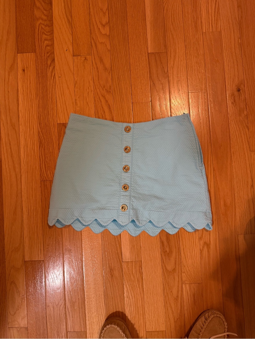 Lilly Pulitzer Pale Blue Scallop Hem Button Mini Skirt